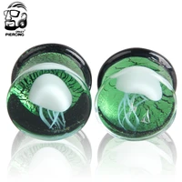 8 16mm wholesale green glass ear plug tunnel ear stretcher expander body piercingjewelry white jellyfish ear gauge