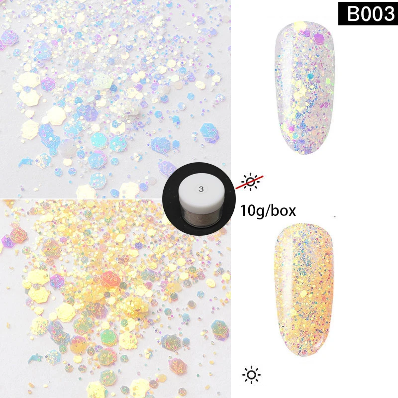 03-10g box Светильник-хамелеон, меняющий цвет, блестки для ногтей, блестящий цвет, яркий маникюр, сделай сам, дизайн ногтей, 3D украшение, голографический блеск, искусство - Цвет: 03-10g box