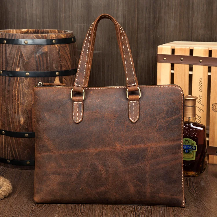 

Handmade Men's Vintage Bag Business Bag Head Layer Leather Tote Bag Casual Bag