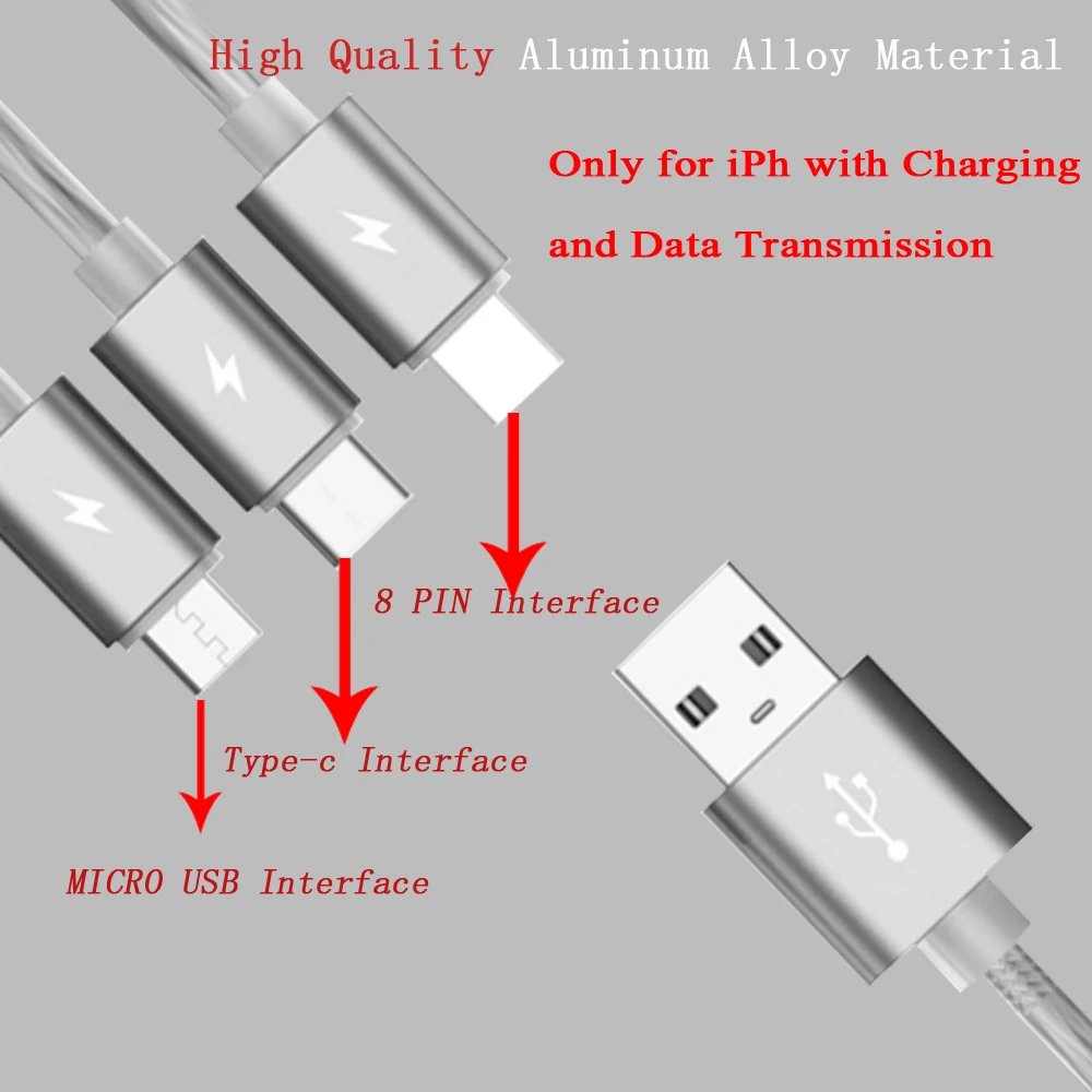 100 шт. 3 в 1 нейлоновый Плетеный зарядный кабель Micro USB для зарядного устройства