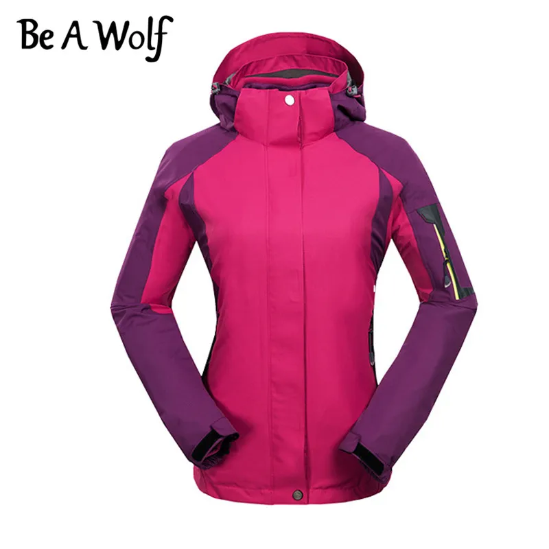 Походные куртки Be A Wolf для мужчин и женщин, уличная одежда для кемпинга, лыж, охоты, рыбалки, зимняя водонепроницаемая ветровка J1514/J1515 - Цвет: women-rose red