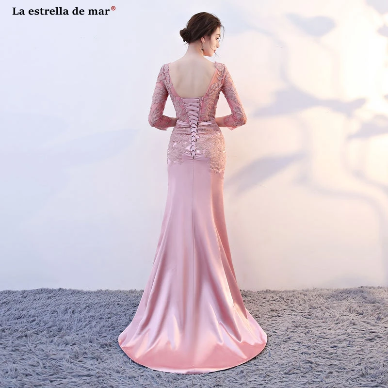 Vestido madrinha2019 Новое Кружевное Сексуальное розовое платье подружки невесты с длинными рукавами с русалочкой, длинное sukienka druhna pretty brautjungfernkl