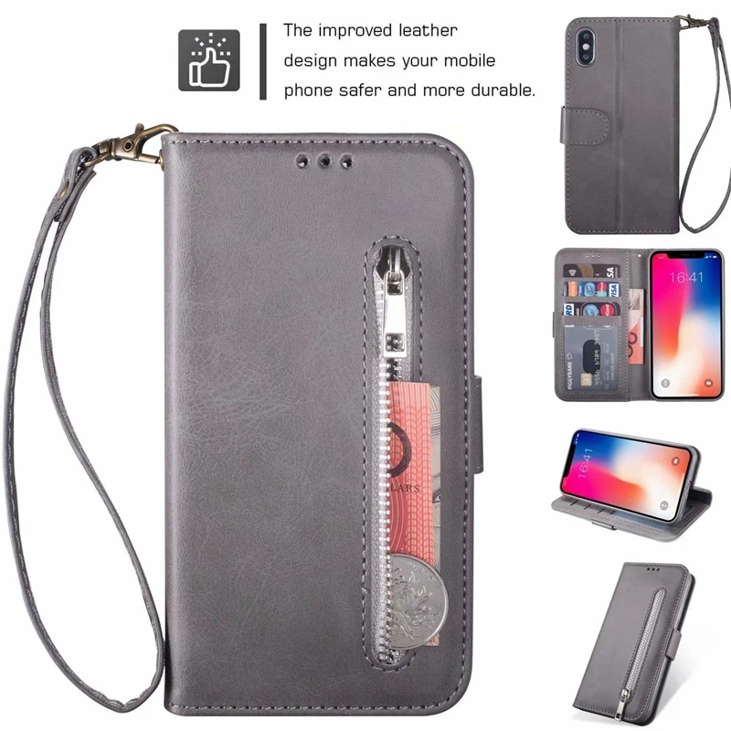 Кожаный чехол кошелек для IPhone 11 XR XS MAX X 8 7 6 Galaxy S10 S10e S9 Note 10 Pro 9 S8 карман на молнии ID 3