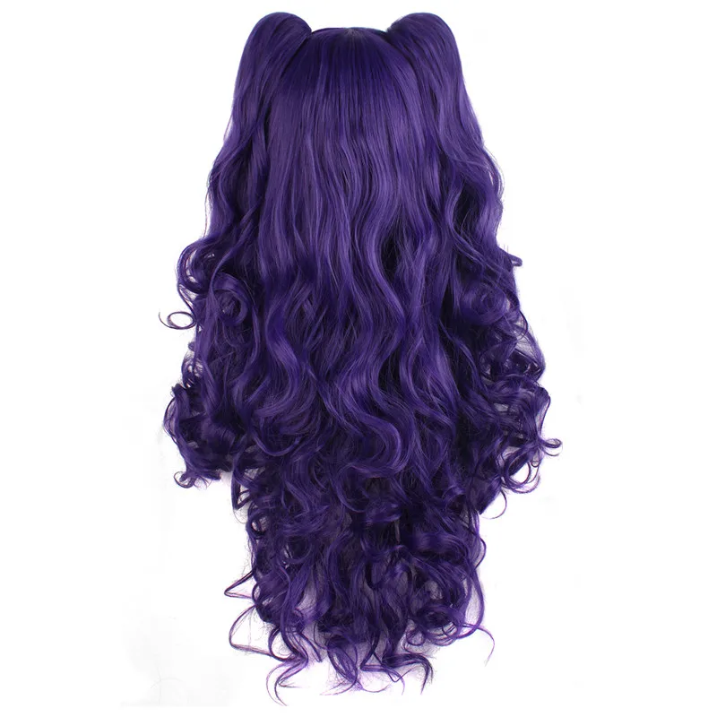 Dark purple MapofBeauty длинные волнистые парики для косплея 2 хвостика форма коготь черный Золотой Коричневый Синий Розовый 19 видов цветов термостойкие синтетические волосы - Цвет: Dark purple