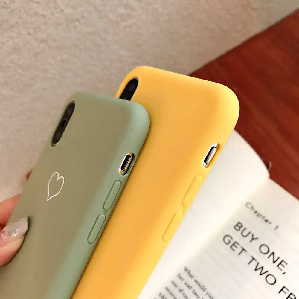 Boucho Candy Color Love Heart Matte Phone Case for iphone X 6 6S 7 8 Plus Cute Soft TPU Couples Back Cover XS Max XR |