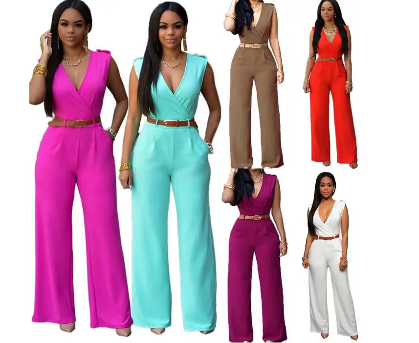 Глубокий v образный вырез женский комбинезон 2016 без рукавов модные элегантные