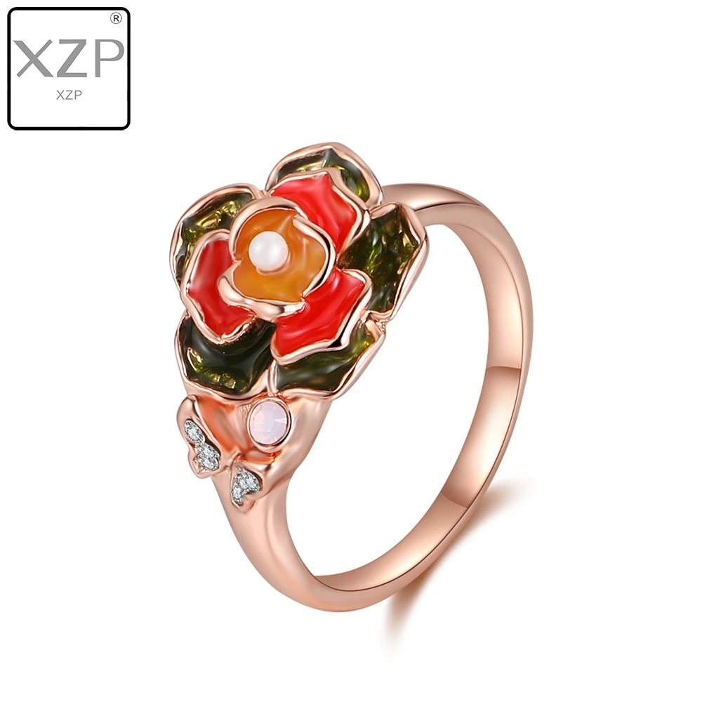 XZP винтажные эмалированные розовые Цветочные Подвески кольцо для женщин подарок