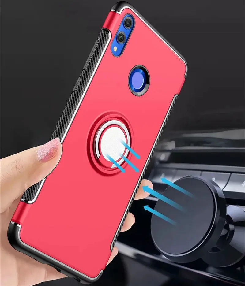 Huawei P Smart чехол для huawei P Smart чехол Роскошный прозрачный ПК+ защитное кольцо из углеродного волокна магнетизм оболочки Caque