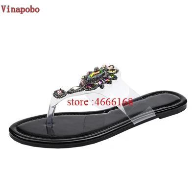 Vinapobo/модные женские шлепанцы; шикарные брендовые туфли; повседневная обувь на плоской подошве; шлепанцы без застежки; пляжные вьетнамки; сандалии со стразами - Цвет: Оранжевый
