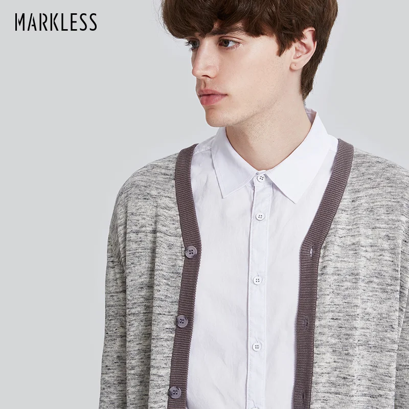 Markless 2017 Для мужчин тонкий Повседневное кардиган Свитеры для женщин Шерсть серый