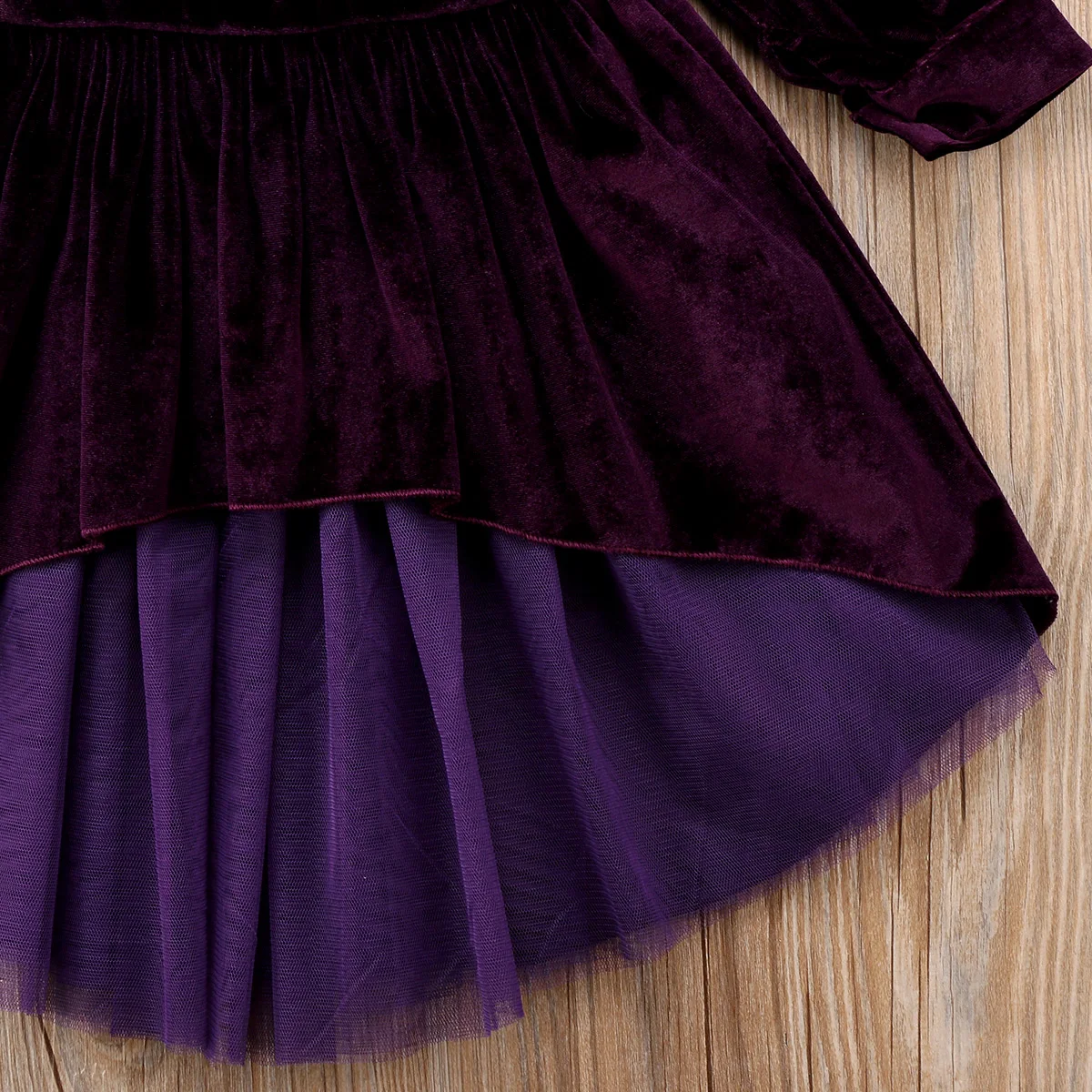 Toddler Kids Baby Girl Princess Dress Tulle Patchwork Solid Peter Pan Collar Velvet Long Sleeve Dresses | Детская одежда и обувь