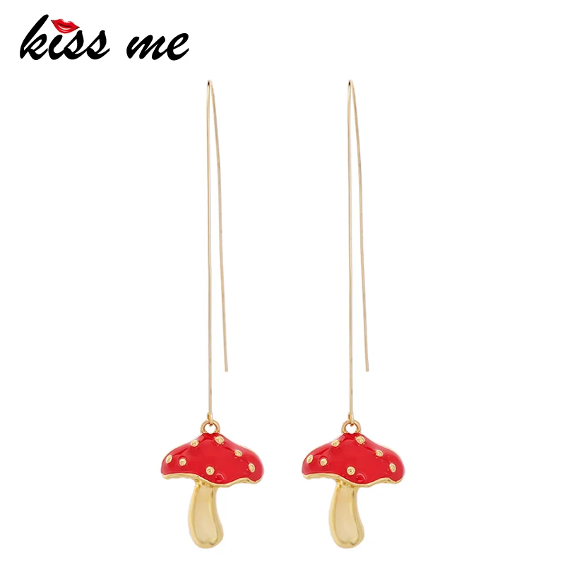 Женские длинные серьги KISS ME с красной эмалью золотистого цвета вечерние