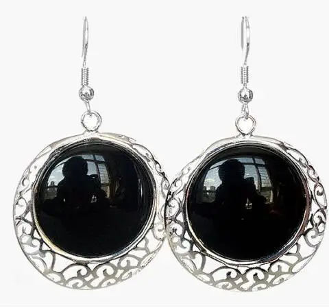 Женские серьги подвески из натурального черного камня серебро 925 пробы|earrings