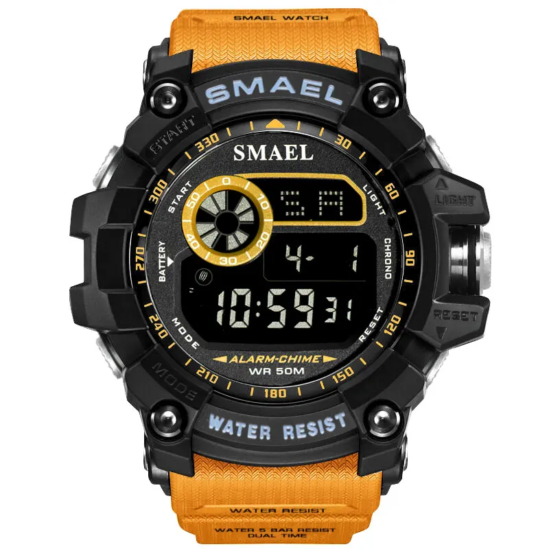 Orange SMAEL, мужские часы, военные, армейские, светодиодный, цифровые наручные часы, мужские часы, большой циферблат, 8010, цифровые часы, спортивные, для улицы - Цвет: Orange