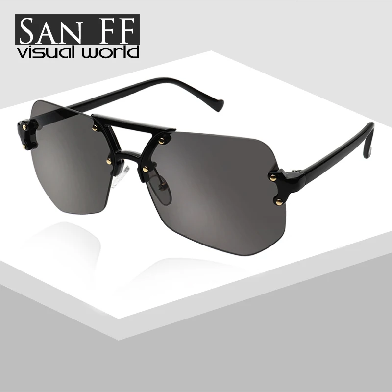 Модные негабаритные солнцезащитные очки с плоским верхом цветные прозрачные для