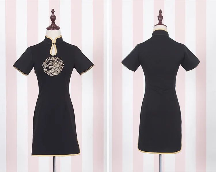 Крутой дракон вышивка черный Чонсам Рок Панк китайское винтажное платье Ципао