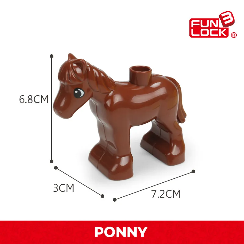 Funlock Duplo, игрушки, фигурки животных на ферме, кролик, кошка, собака, корова, пони, свинья, овца, петух, развивающие игрушки для детей, подарки - Цвет: 1pc Pony