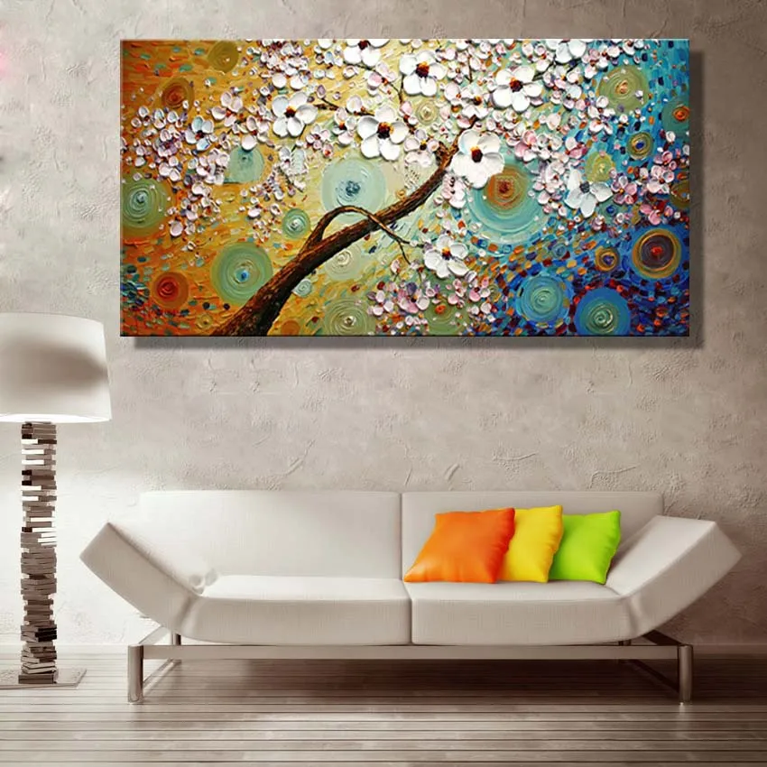 Unframe beautiful 100% Handpainted Abstract Gold flowers Oil Painting on Canvas Pictures wall image picture room Home Decor | Дом и сад