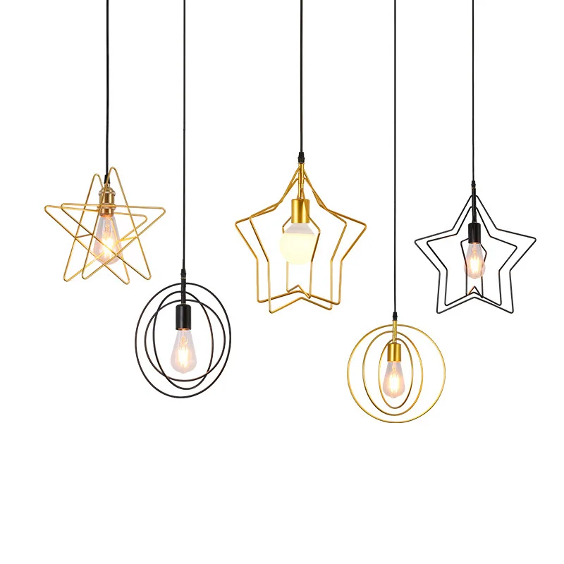 

Contemporary Suspension Pendant Light Gold Star Black Vintage Retro Pendant Lamp Hanging Indoor Lighting Fixture Restaurant