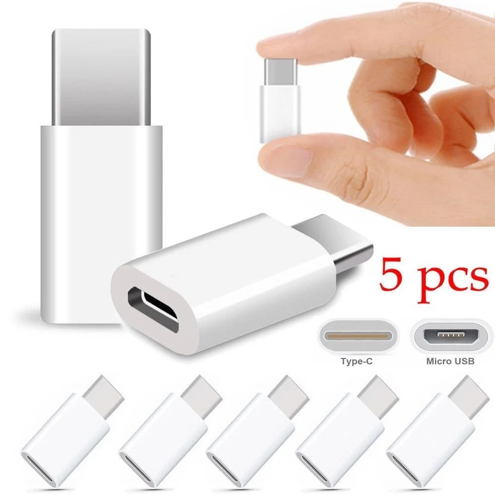 5 шт. Тип C Мужской к Micro USB Женский конвертер данных адаптер USB C 3,1 разъем для huawei Xiaomi samsung - Цвет: Белый