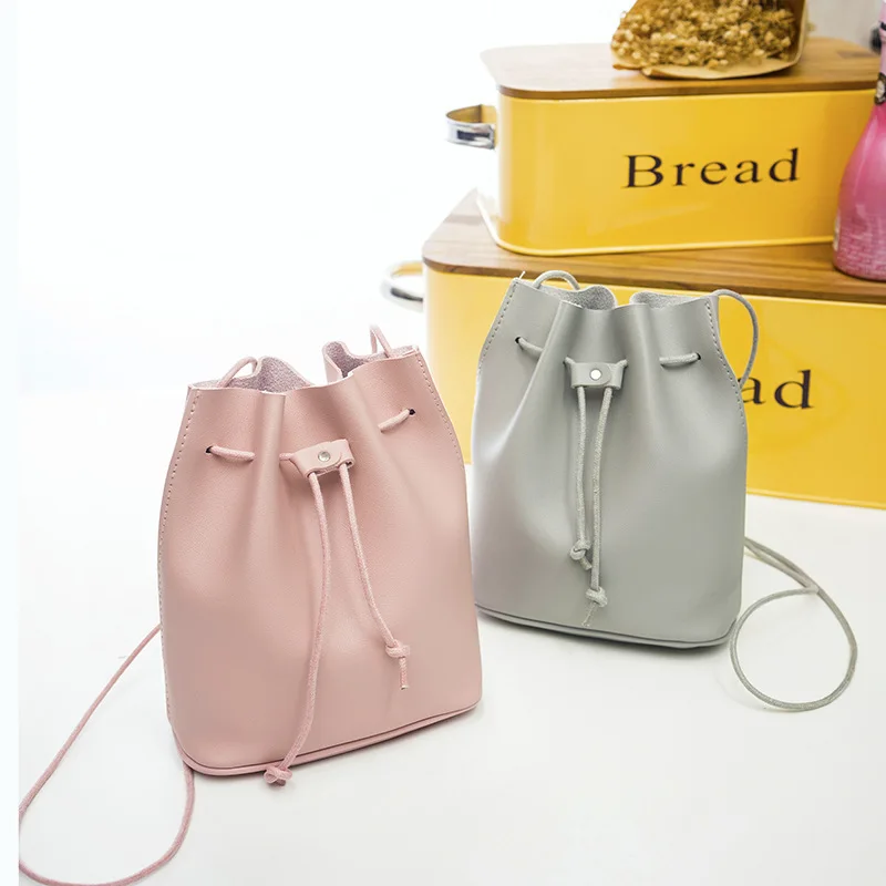 Корейский Mini Bucket Bag перекос охватывающий 2017 Осень Зима Новый Простой веревкой