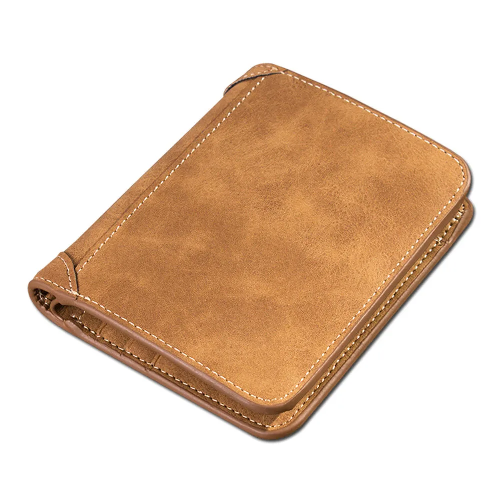 Vintage Men Wallet PU Leather Short/Long Purse Men's Three Folds Card Slots Wallet New - Цвет: Coffee M