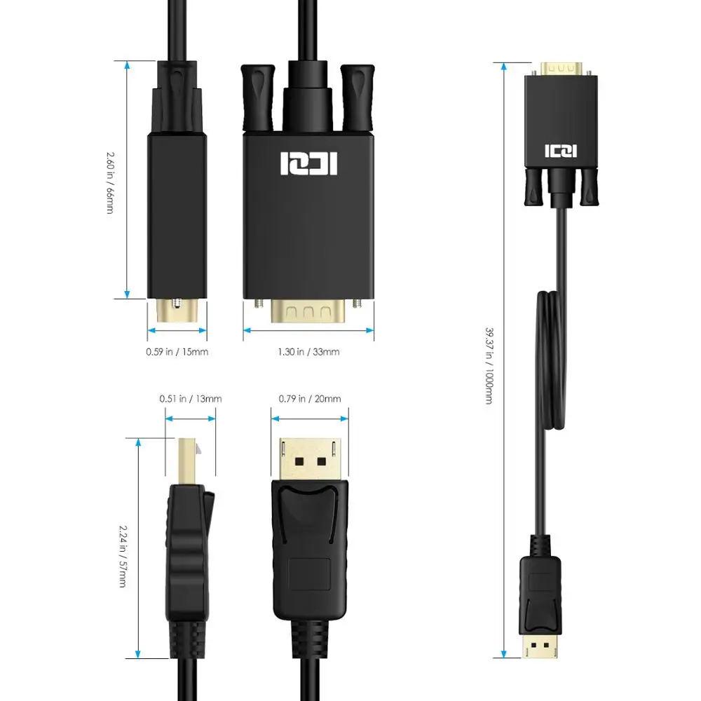 ICZI DisplayPort to VGA Cable DP Adapter for Lenovo HP etc Laptop PC Accessories TV Projector Monitor |