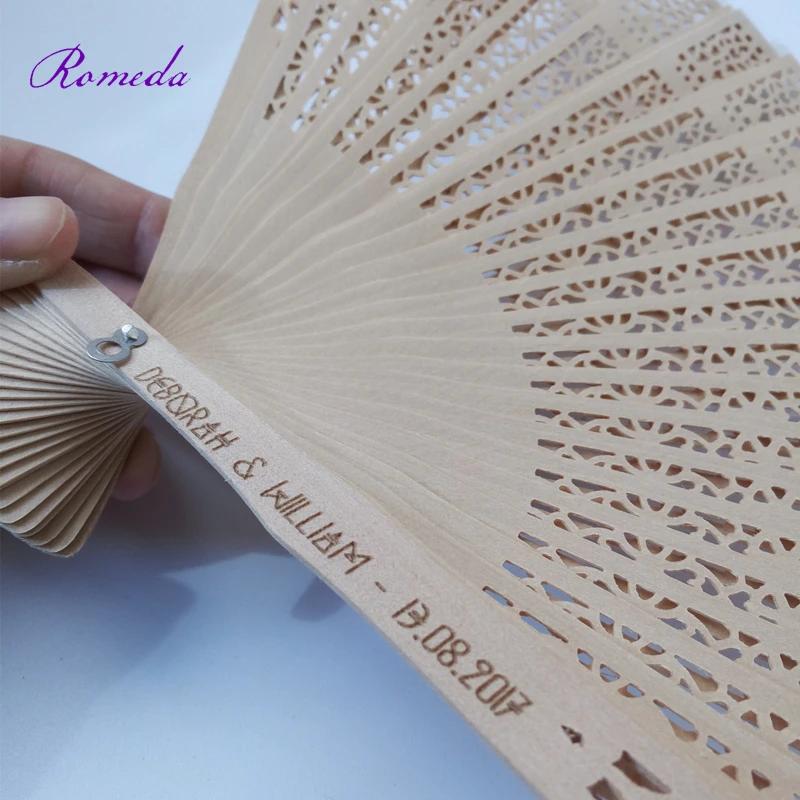 

New Arrived Free Shipping custom engraved Wedding Sandalwood Hand Fan personalized Wooden fan Wedding Gift,50pcs/lot