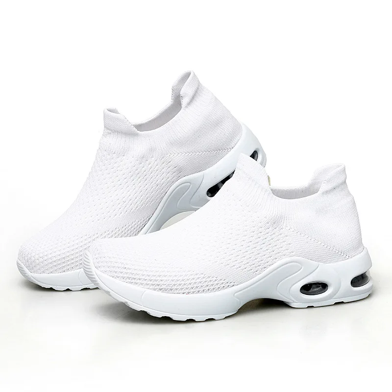 Весенние дышащие тканые кроссовки без шнуровки; модная повседневная женская обувь из сетчатого материала; Летняя обувь из Вулканизированной Ткани; большие размеры - Цвет: Белый
