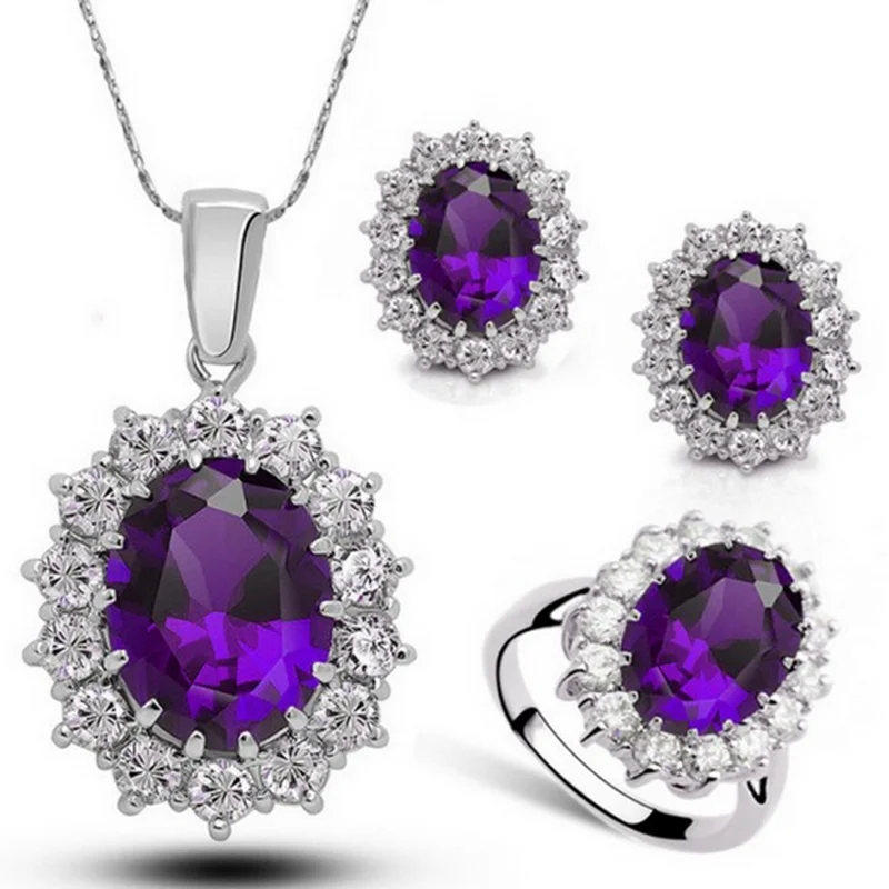 Набор ювелирных изделий OMHXZJ Wholesale Woman Fashion Youth Story AAA Zircon Crystal 18KT Platinum Silver Necklace Earrings Ring Jewelry Sets ST06.