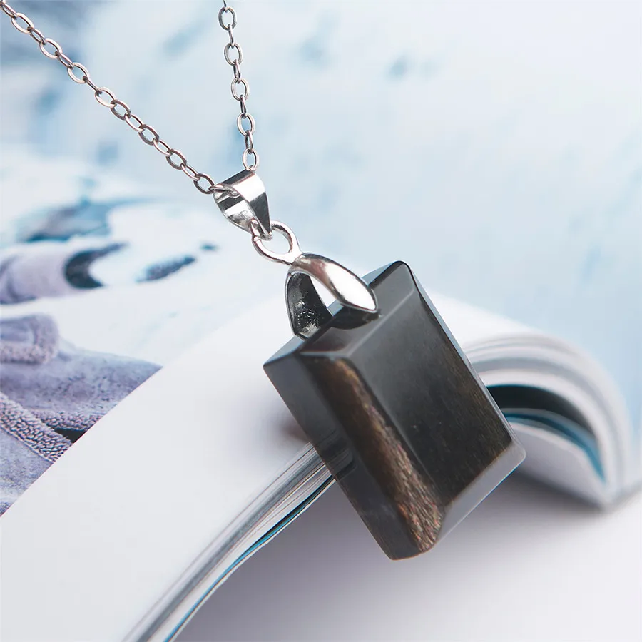 Genuine Natural Black Sunstone Gemstone Rectangle Crystal Bead Necklace Fashion Pendant 20*15*8mm | Украшения и аксессуары