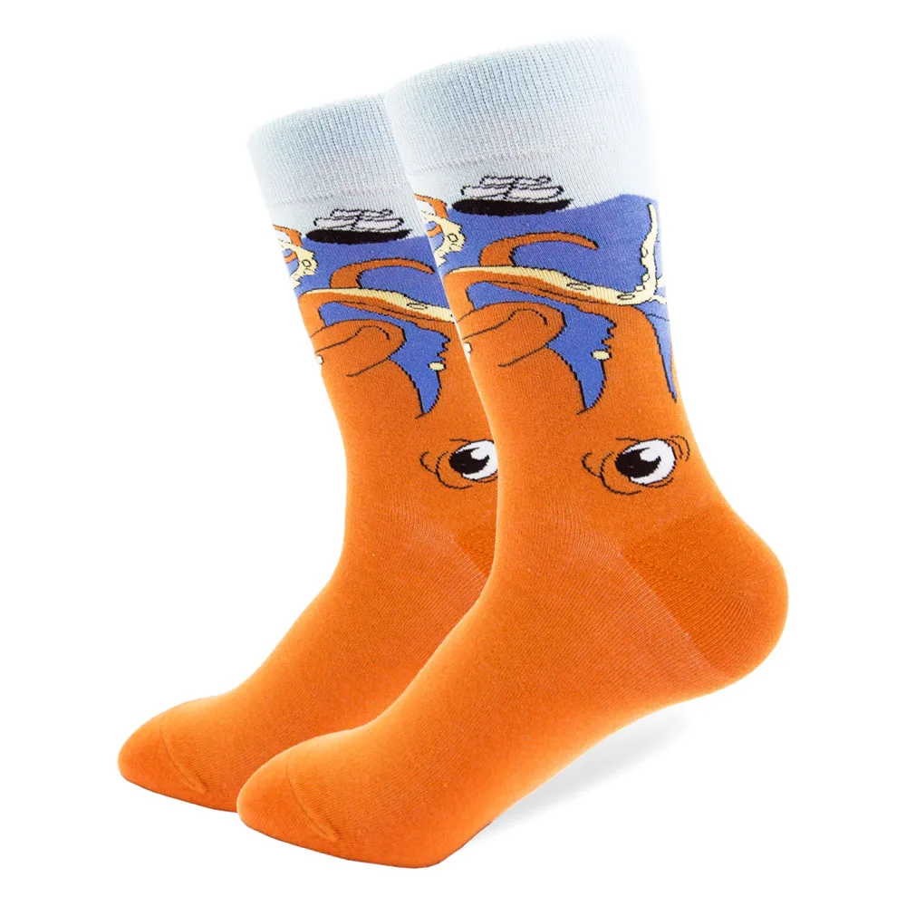 10 Pairs/lot Colorful Combed Cotton Socks Men's Long Tube Funny Shark Skull Panda Pattern High Quality Crazy Casual | Мужская одежда