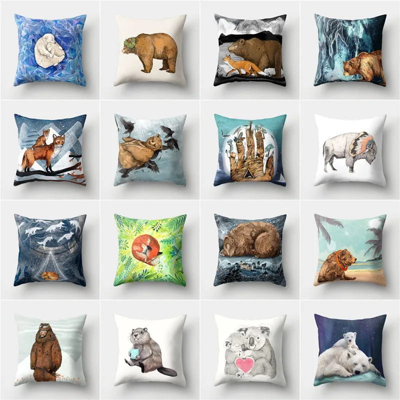 Новинка модная наволочка из полиэстера с принтом животного медведя для офиса