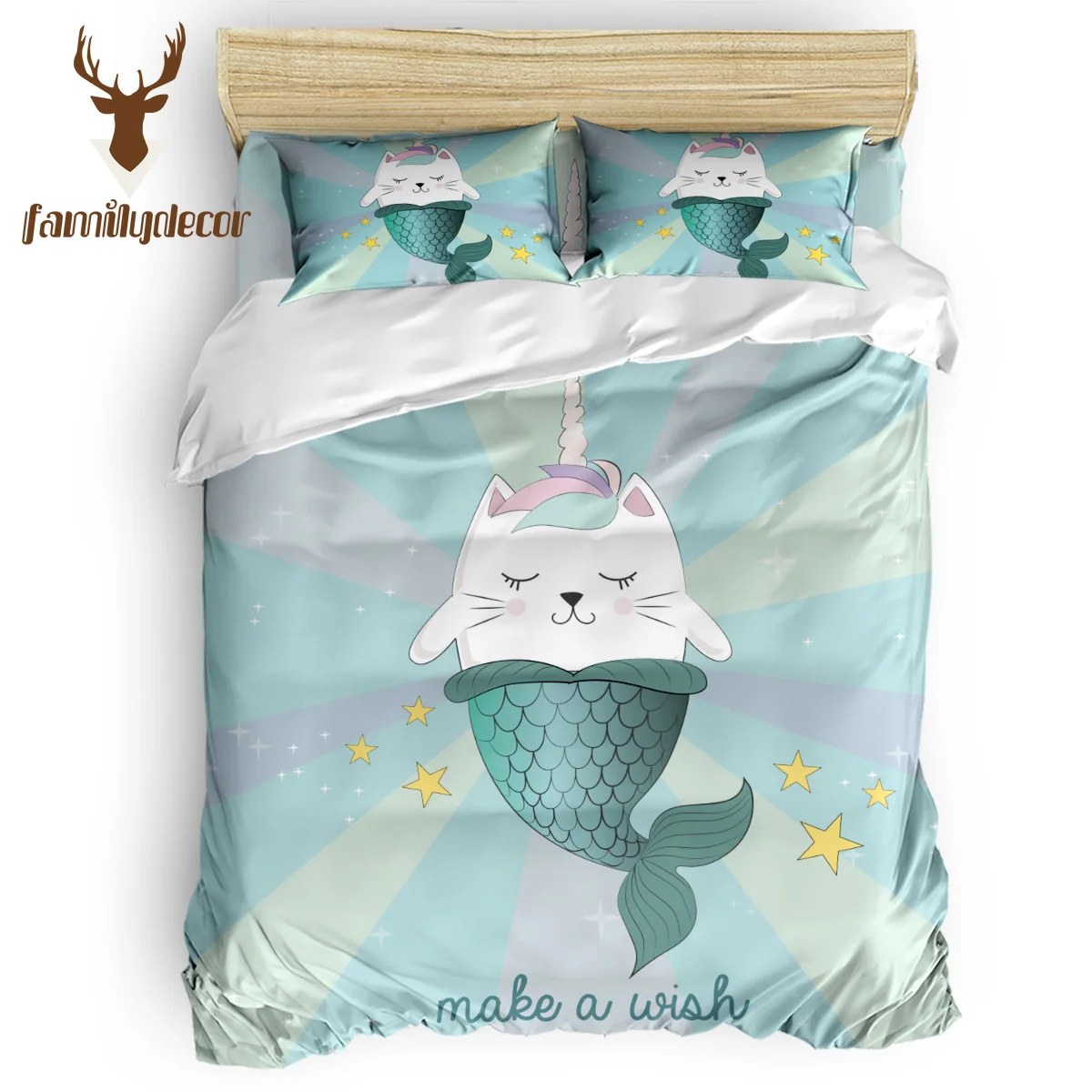 Familydecorder Cat mermake A Wish постельное белье набор крышек 4 шт. набор из стеганого одеяла и покрывала пододеяльник наборы полиэфирная ткань