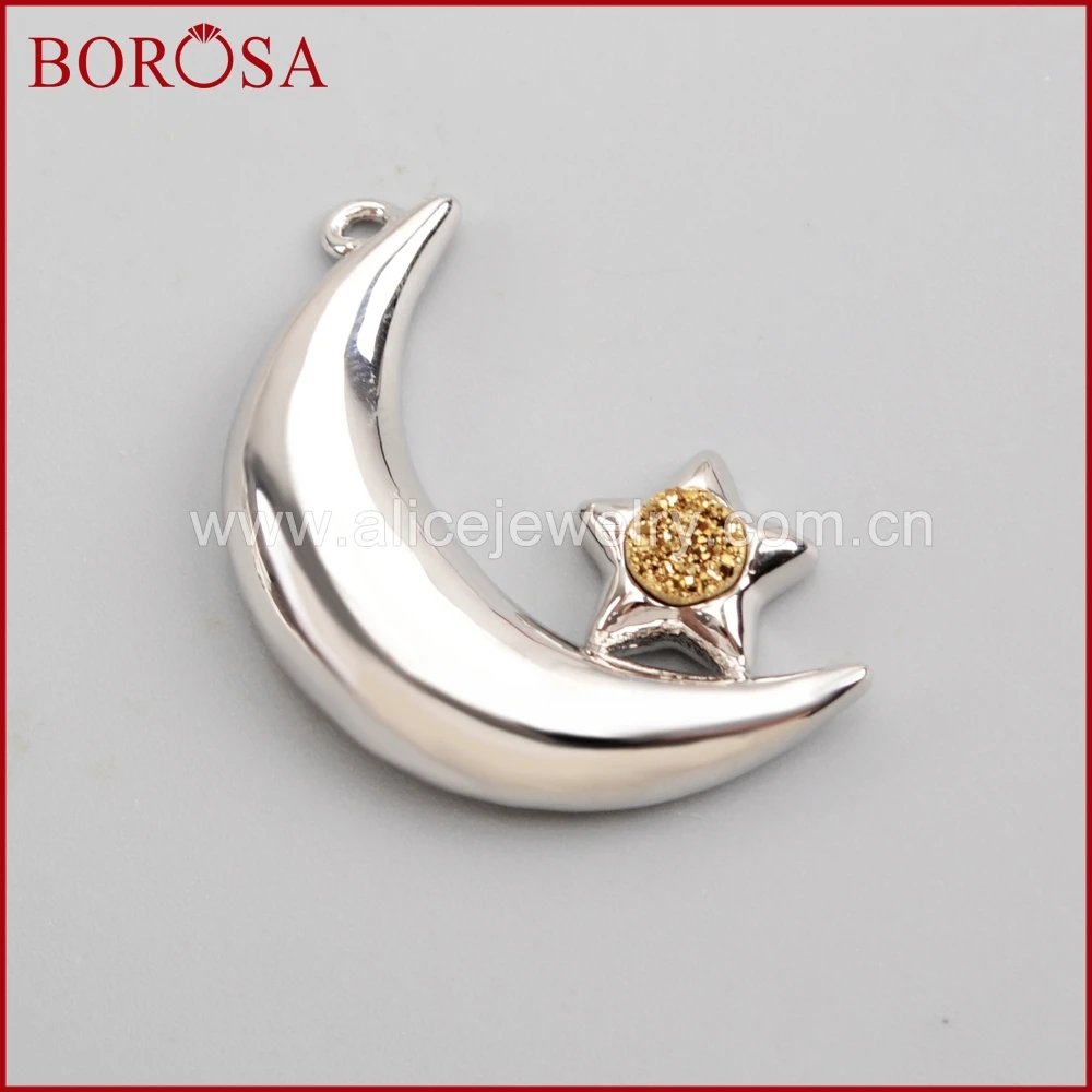 BOROSA Drusy Jewelry 6PCS Silver Color Moon Shape Star Round Druzy Charm Crescent Pendant for Women WX965 | Украшения и