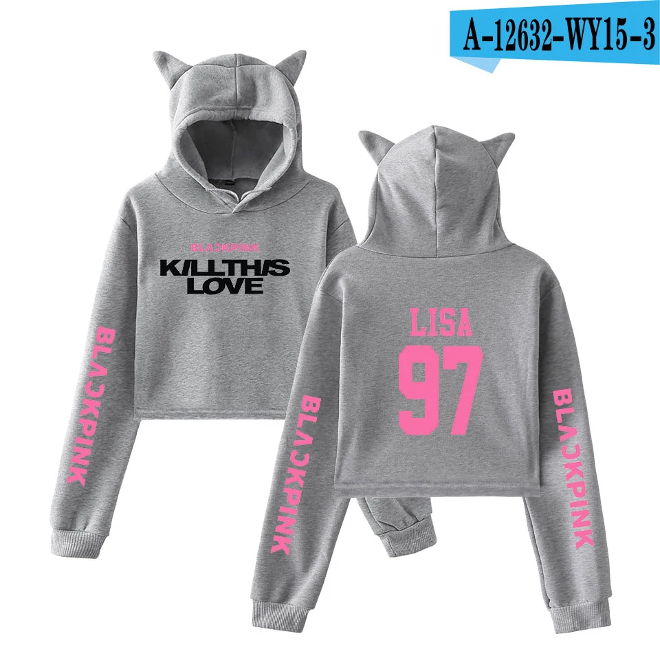 picture color Kpop group Blackpink, новинка, 2D принт,, розовая серия, модный тренд, сала, короткий кошачий Топ, женские толстовки, толстовка, сексуальная одежда - Цвет: picture color