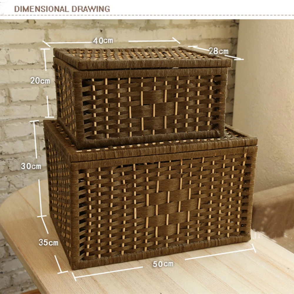

Laundry Basket Storage baskets container Paper rope Cloth Storage Rectangular Basket with lid Decorative Wood Organizer Boxes