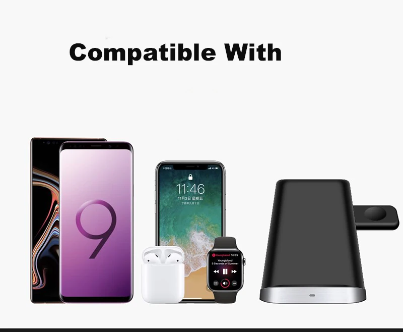 3 в 1 Быстрая Зарядка Qi Беспроводное магнитное зарядное устройство для Apple watch 2 3 4 Airpod Беспроводное зарядное устройство для samsung s9 крепление док-станция Подставка