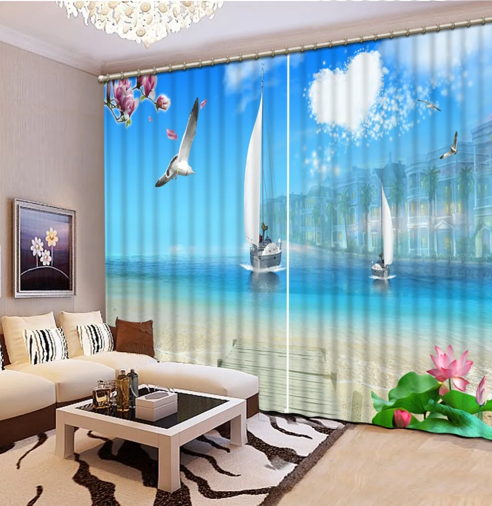 

3D затемненные занавески, Затемненные затемненные занавески для окон, водные городские лодки, украшение для дома, спальни, гостиной, офиса, о...