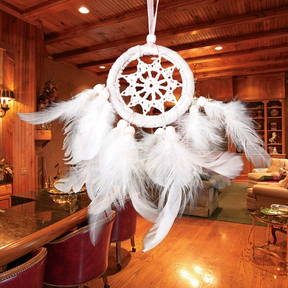 Креативная винтажная белая сетка Ловец снов ручной работы с черными перьями