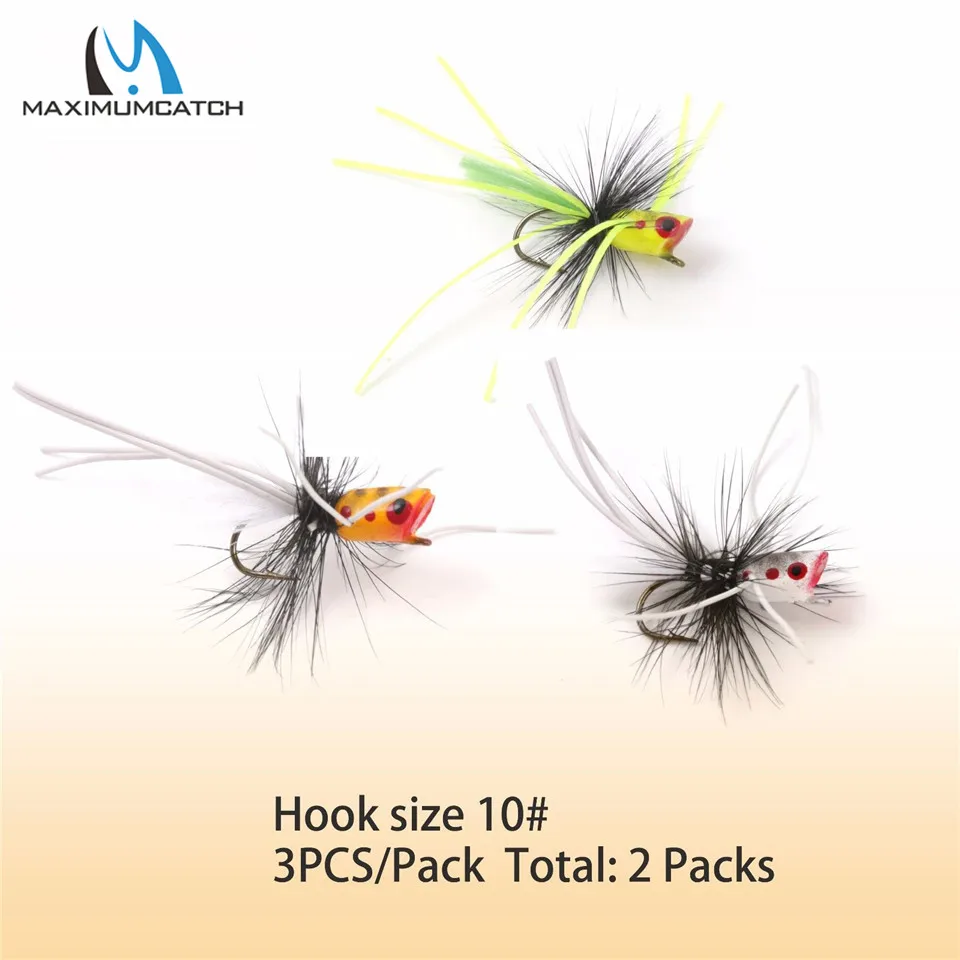 SIZE 10 6PCS Maximumcatch 6#/8#/10# басовый Поппер мухи Topwater Поппер мухи крючки Сухие мухи для окуня синяя рыба карп - Цвет: SIZE 10 6PCS