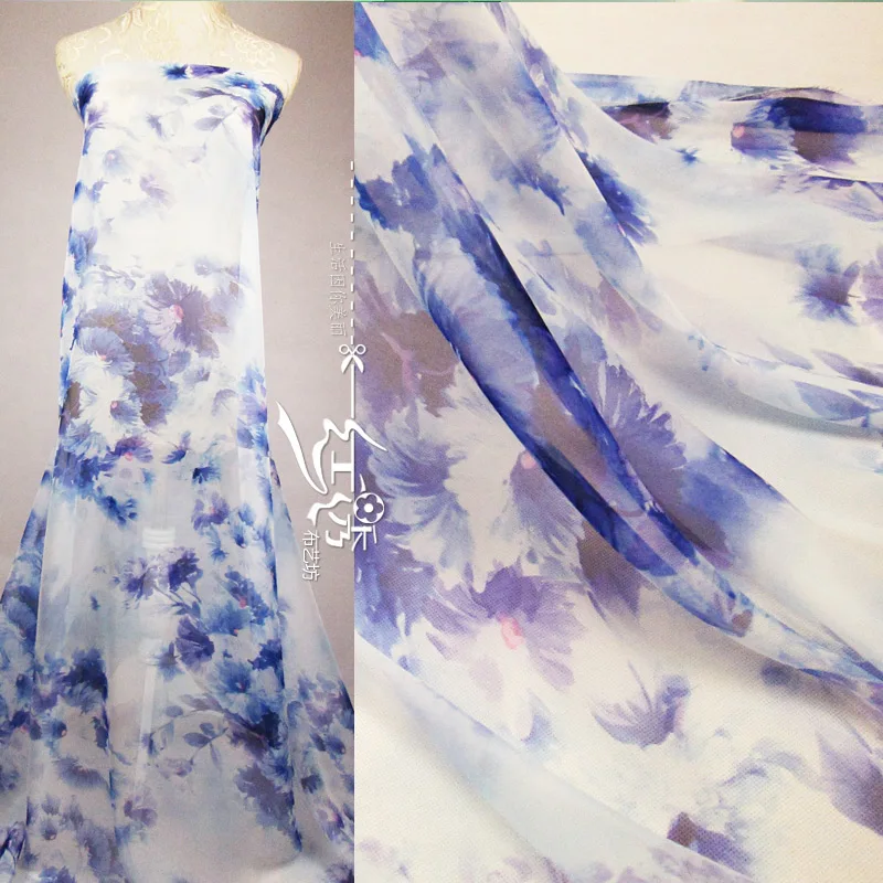 30D тонкая ткань с принтом шифоновая юбка жоржет платье Элегантная фантазия Hanfu