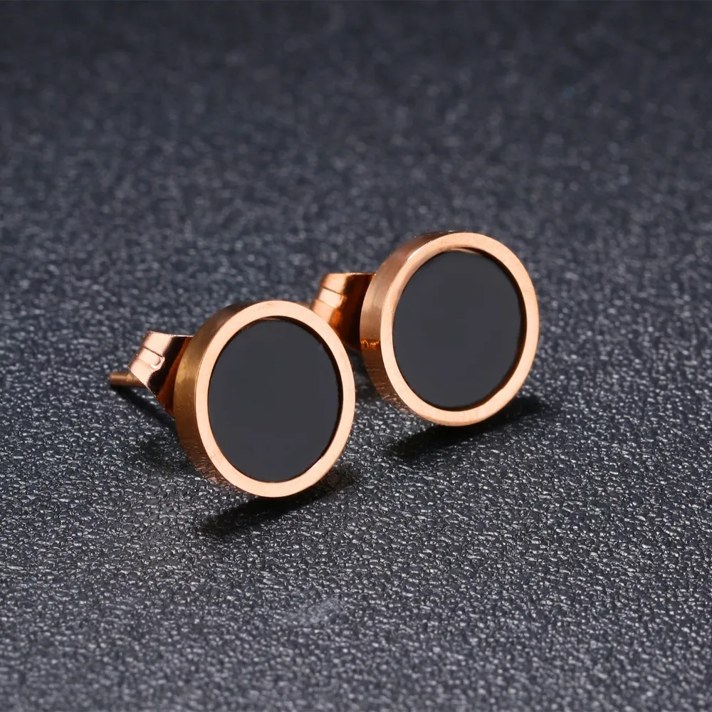 YUNRUO Classic Black Stud Earring for Woman Man Titanium Steel Rose Gold Color Jewelry Fashion Accessories Gift High Polish | Украшения и