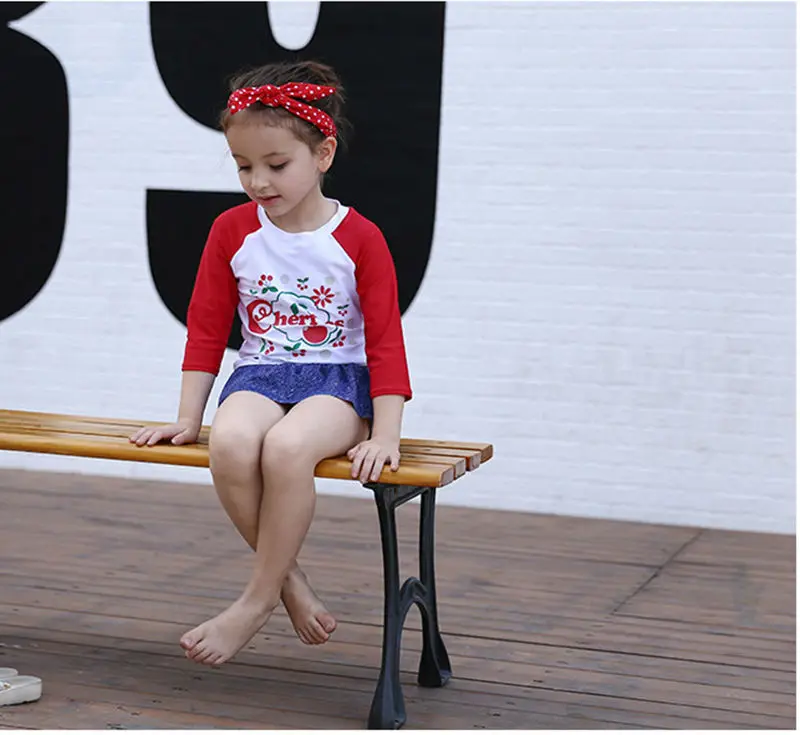 Новинка 2020 милые летние купальники для девочек купальник с длинными рукавами