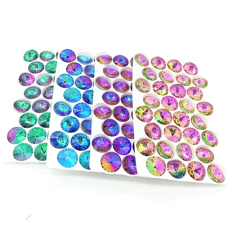 

Mixed Multicolor Round Rivoli Glass Crystal Rhinestone Loose Beads 10mm 12mm 14mm 16mm