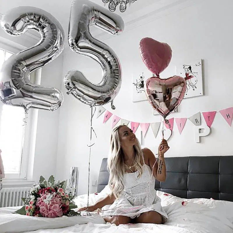 

2pcs 32/40inch Gold Silver Number Balloons Giant Digit 18 24 25 26 Birthday Balloon Girl 25th Years Old Party Decorations supply