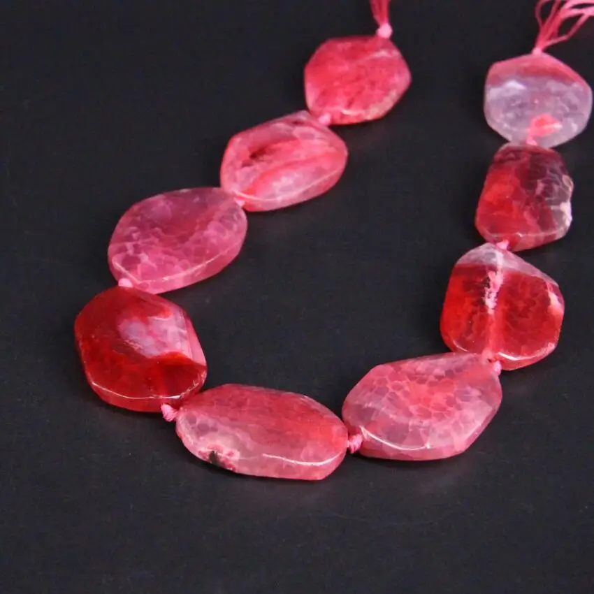 

Approx9PCS/strand Pink Red Raw Crack veins Agates Faceted Nugget Slice Loose Beads,Natural Stone Slab Pendants Jewelry Making