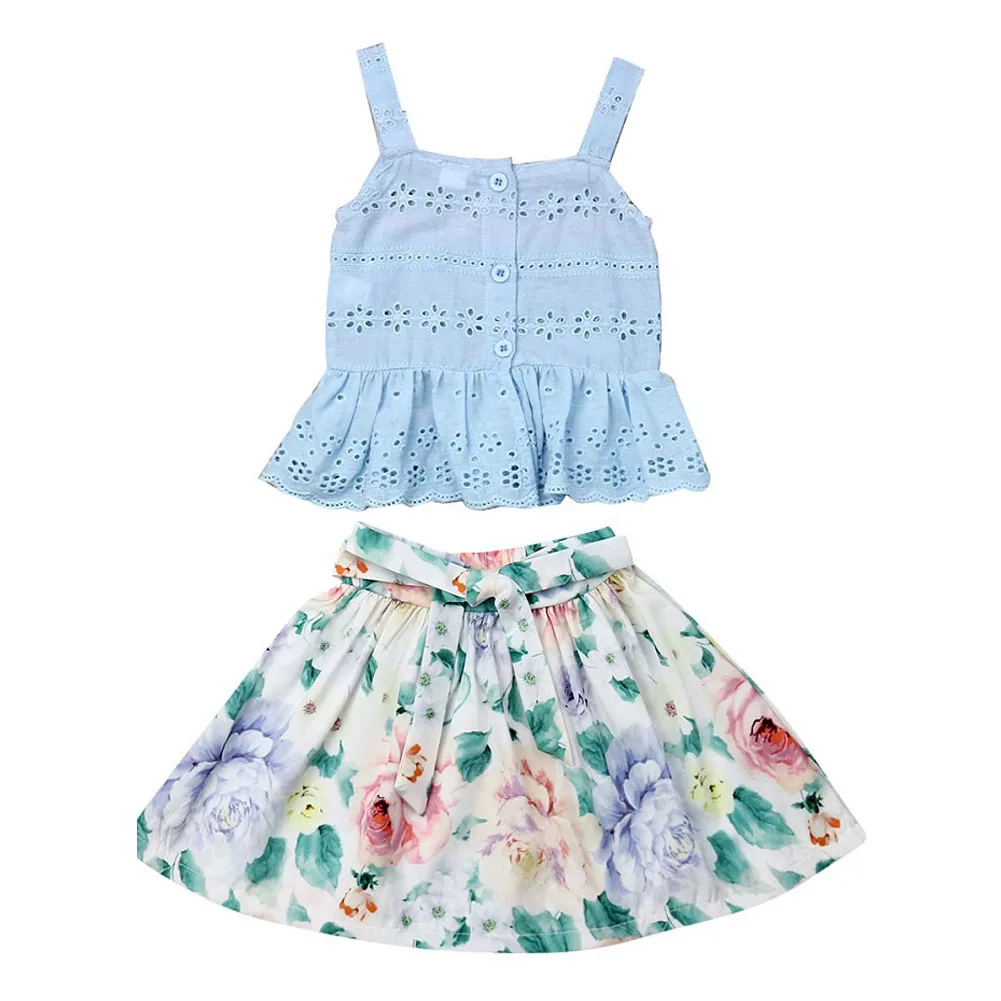 

Одежда для маленьких девочек 2 предмета, жилет с цветочным рисунком для маленьких девочек топы + короткая юбка с цветочным принтом летняя од...