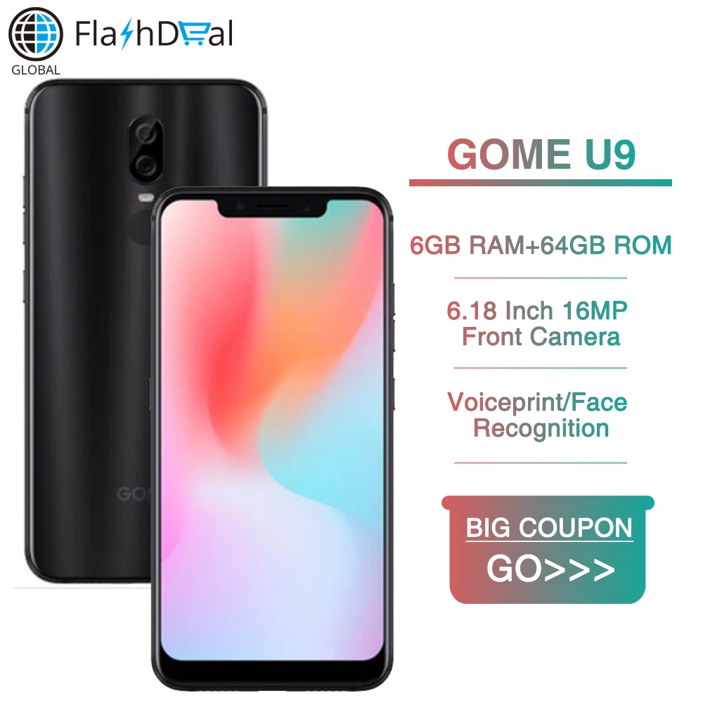 Мобильный телефон GOME U9 MTK Helio P23 с двумя sim картами 6 ГБ ОЗУ 64 функция распознавания
