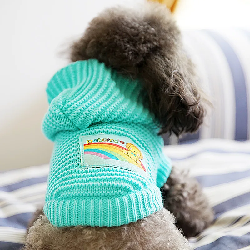 Вязаный маленький собачий свитер одежда Зимний Теплый Pet худи с кошкой пальто
